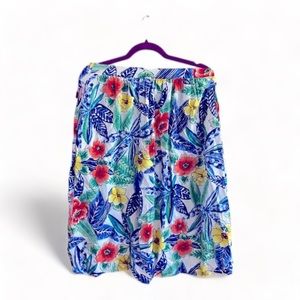 Vintage Hawaiian Boho Mini/Midi Floral Skirt with Pockets - M
